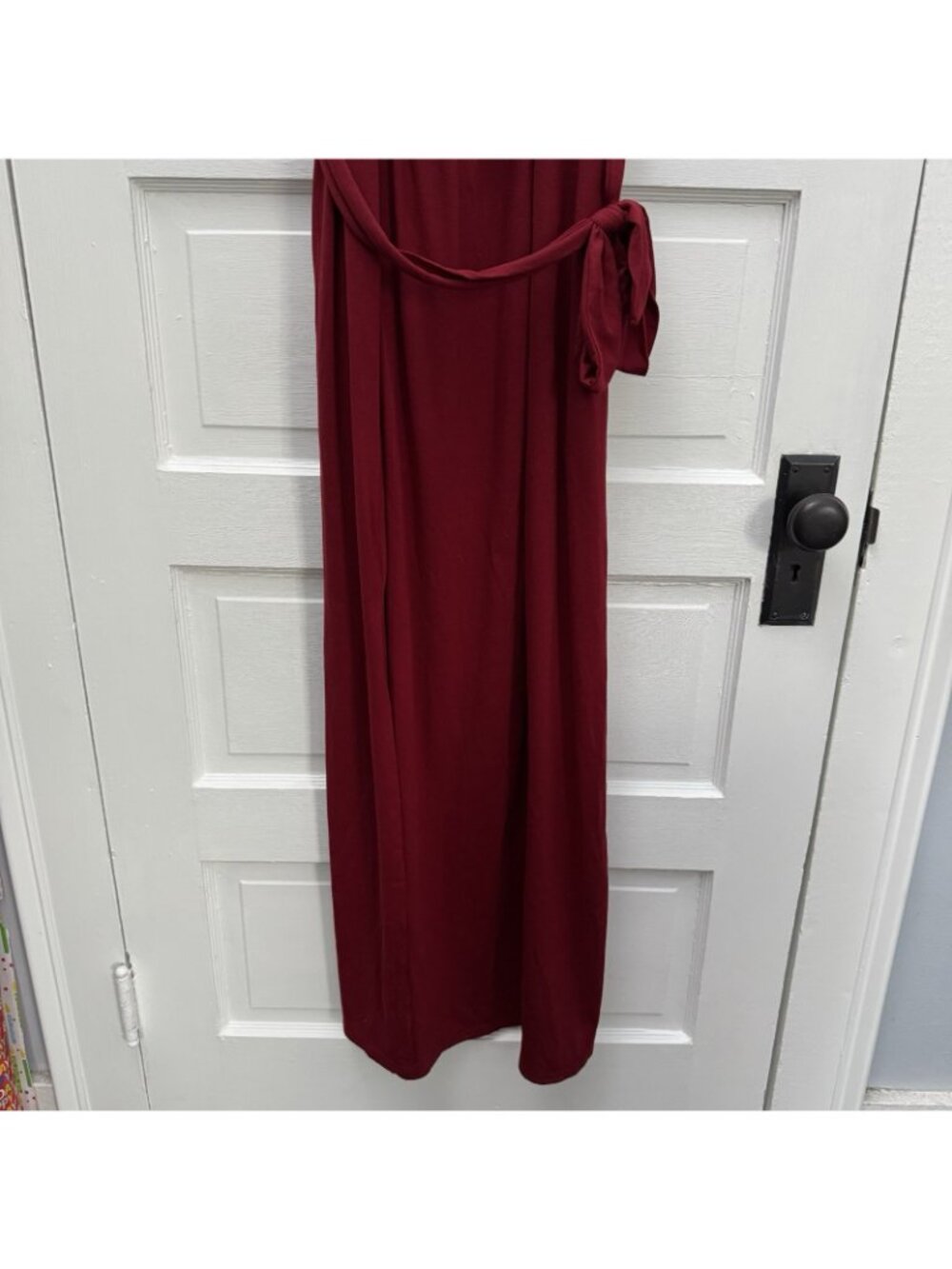 Pinup Fashion Burgundy Off Shoulder Maxi Dress Flutter Sleeve Belted 18 - Picture 6 of 12
